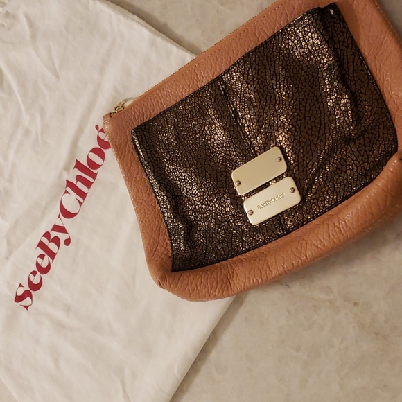 SEE BY CHLOE CLUTCH HANDBAG IN TAN/BROWN - Picture 1 of 8